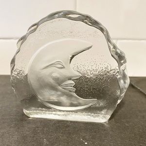Vintage Celestial Art Glass Carved Crescent Moon Decor
